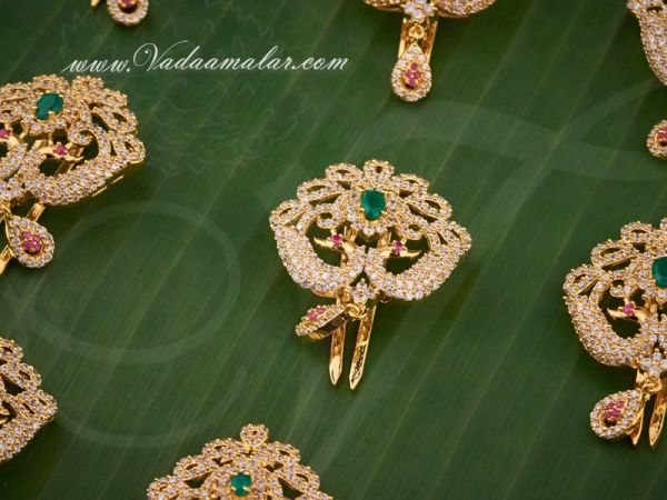9 Multi Color Ruby Stone Hair Choti Jada Billalu Billai Hair Ornaments with hook Braid Bridal Jewellery