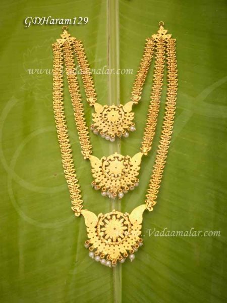 White Colour Stone 3 Step Necklace For Hindu Idol Ornaments 11.5 Inches 