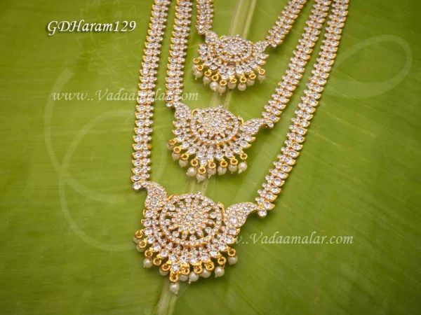 White Colour Stone 3 Step Necklace For Hindu Idol Ornaments 11.5 Inches 