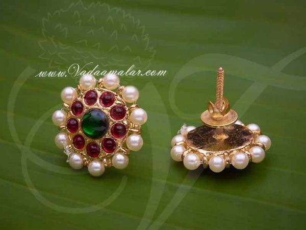 Gold plated Kempu Stones Temple Ear stud Jewellery South India Earrings Buy Now