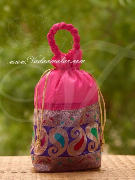 11 x 8 Potli Bag Flower Mango Design with wide golden lace Wedding ...