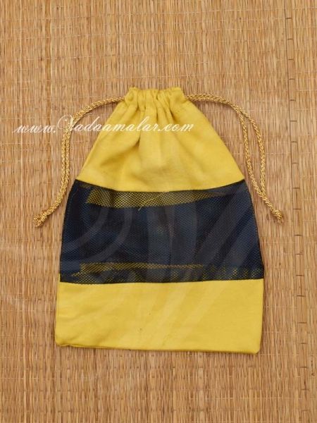 10 Yellow Cotton Pouch Jewellery Pouch Netted border bags pouches 