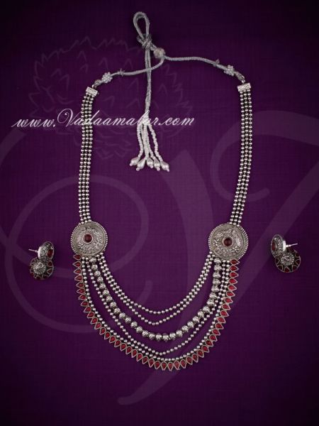 White Metal Step Necklace and Earring Set Buy Online