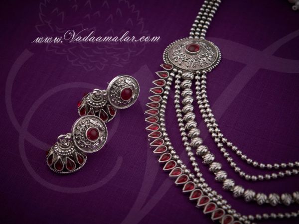 White Metal Step Necklace and Earring Set Buy Online