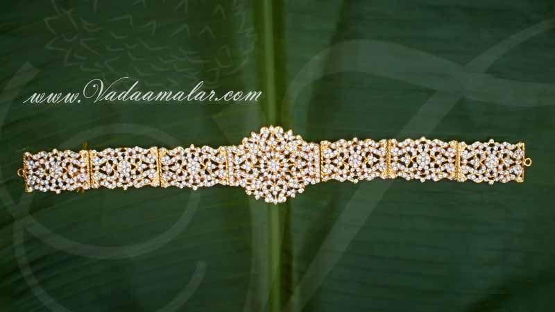 South Indian kamar patta online Flower Design White Stone Waist